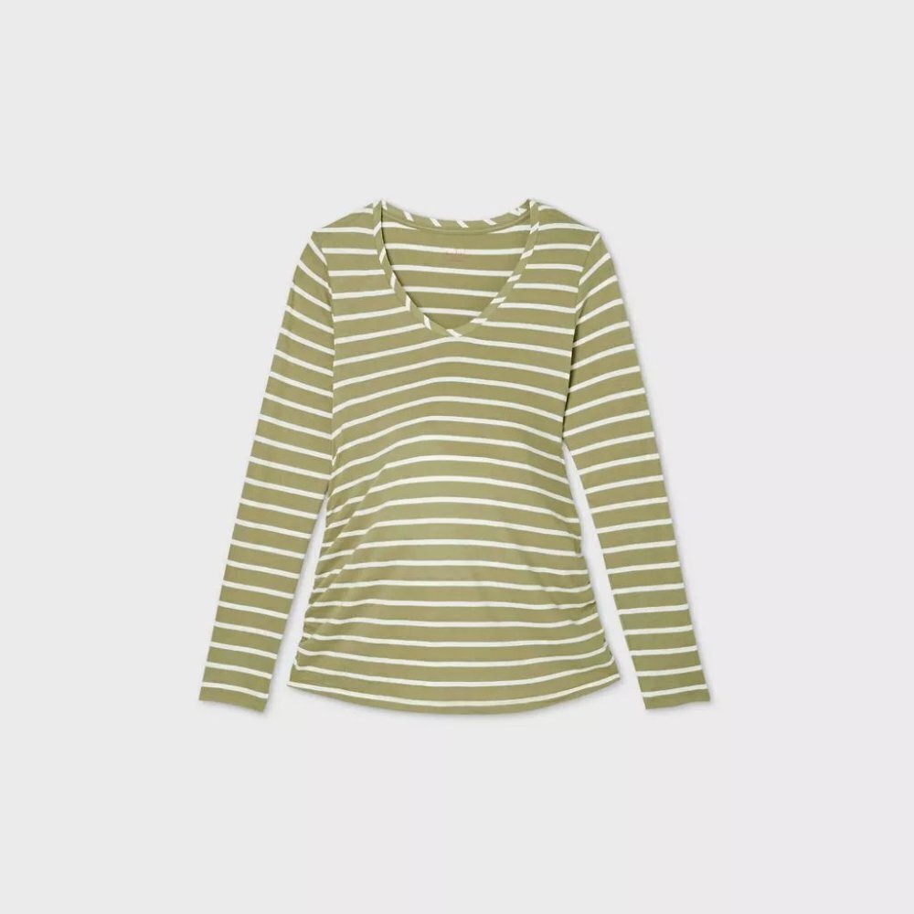 Isabel Maternity Size XXL Long Sleeve Scoop Neck Side Shirred T-Shirt Green 2095 - Picture 1 of 4